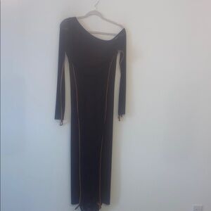 Black Asymmetrical Long Sleeve Bodycon Dress